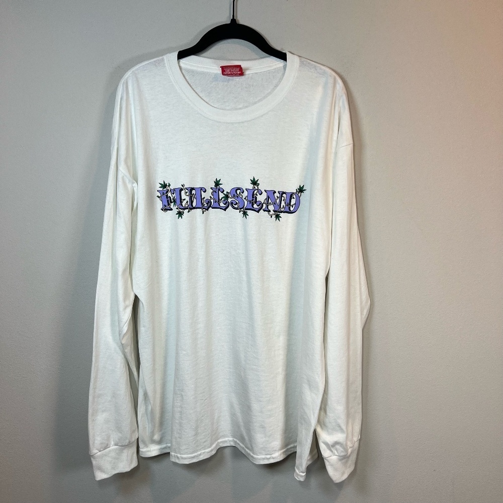 Full Send Nelk Boys Long Sleeve Shirt White Spell Out Cannabis Leaves Mens Sz XL